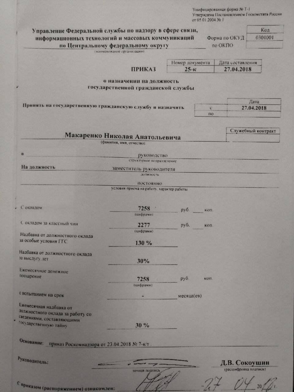 Зарплата сотрудника РКН