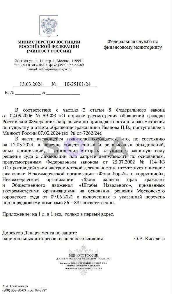 Скан постановления Минюста